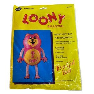 CTI Industries Loony Balloons It's A Girl Pink Bear Gender Reveal New Vtg 1989